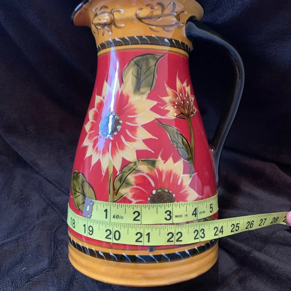 PIER 1 Discontinued terra cotta hand painted Sunflower pitcher VVGUC+++